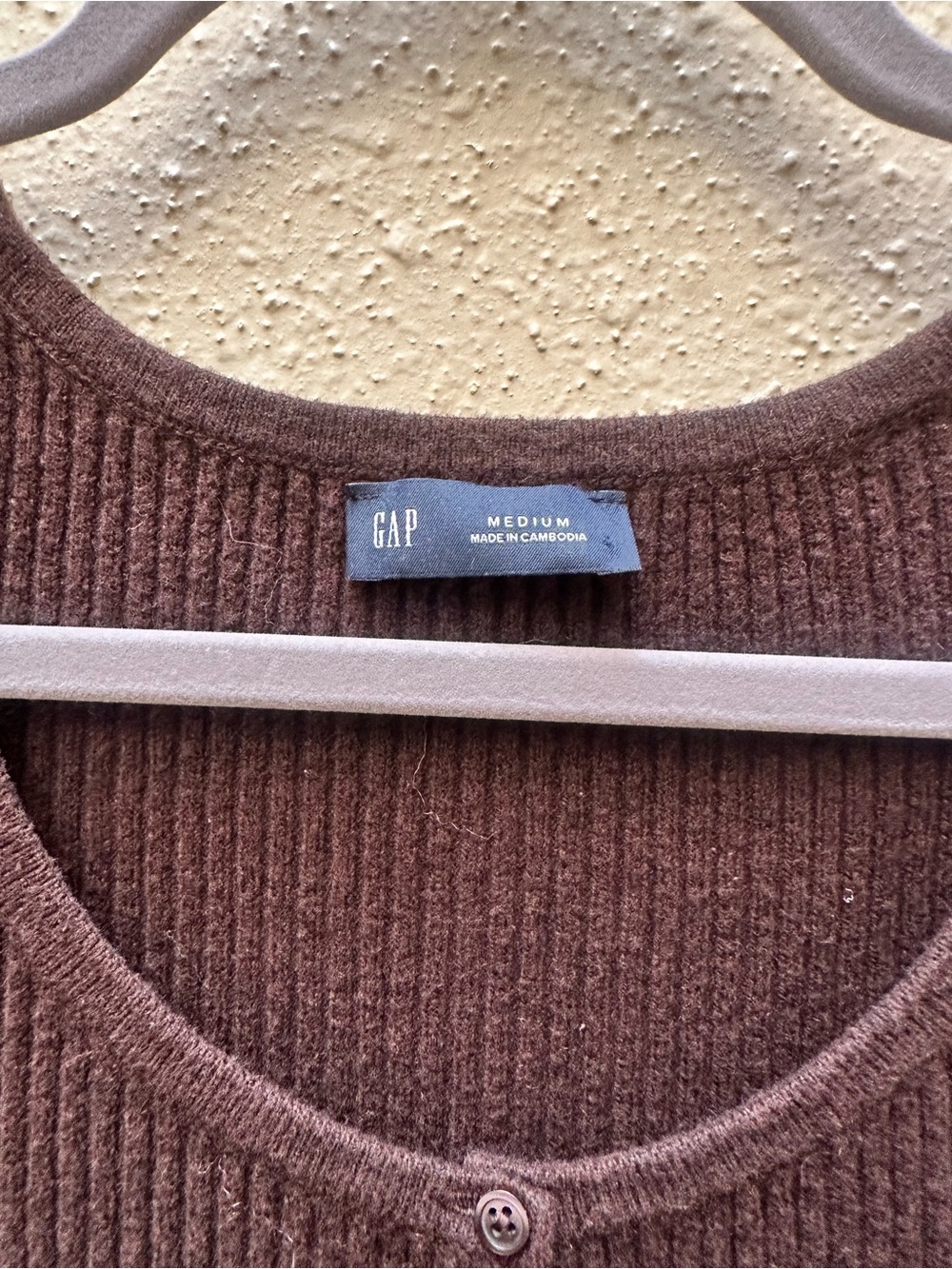 GAP Cashsoft Ribbed Henley Mini Sweater Dress Brown Long Sleeve Fit & Flare Sz M - Picture 2 of 8
